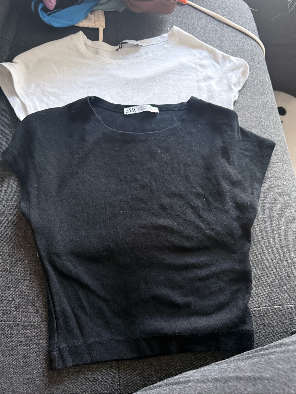 Zara Black Cropped Tee & White Tee